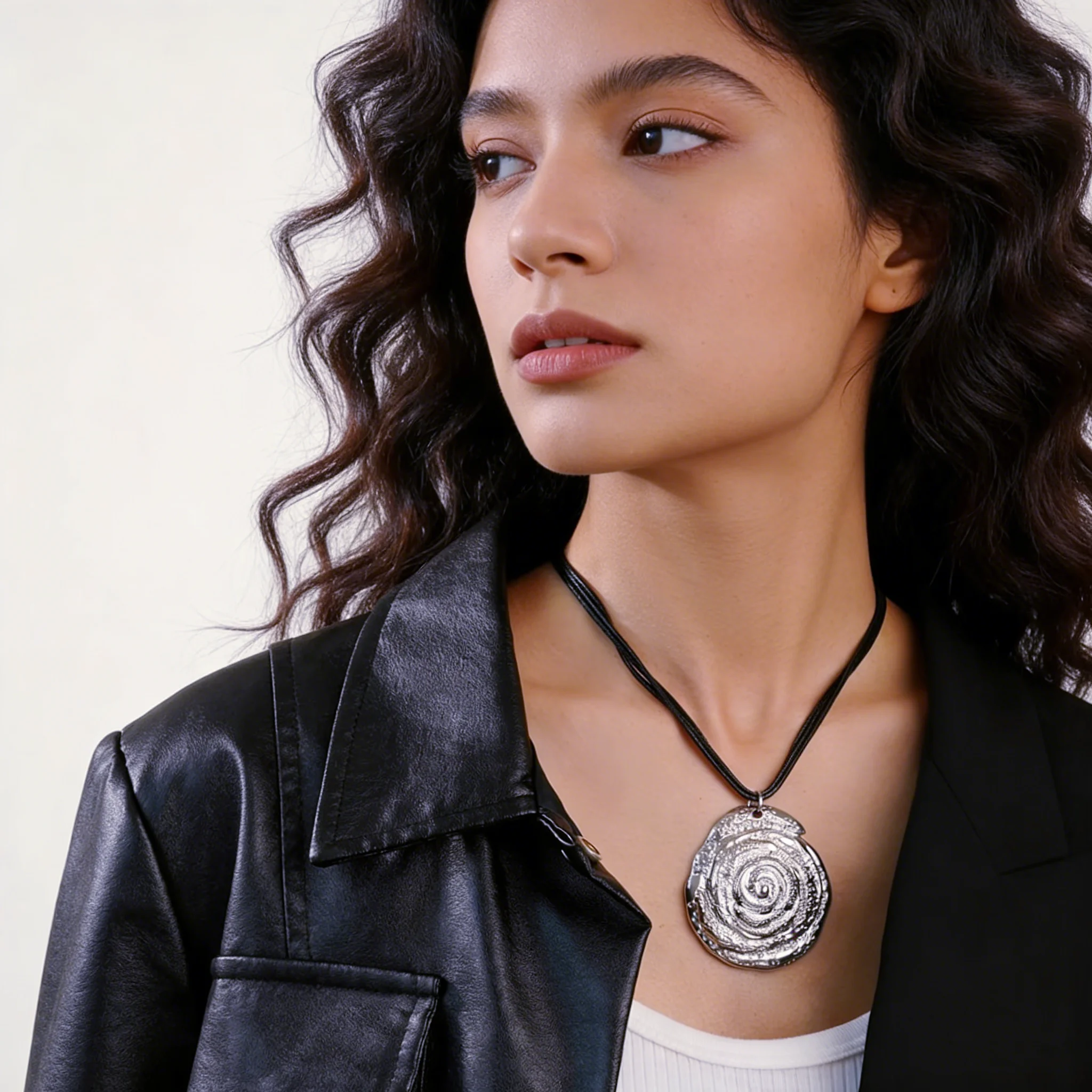 

Ethnic Goth Big Spiral Conch Pendant Necklace Women Adjustable Leather Wax Thread Chain Holiday Y2K Jewelry Accessories