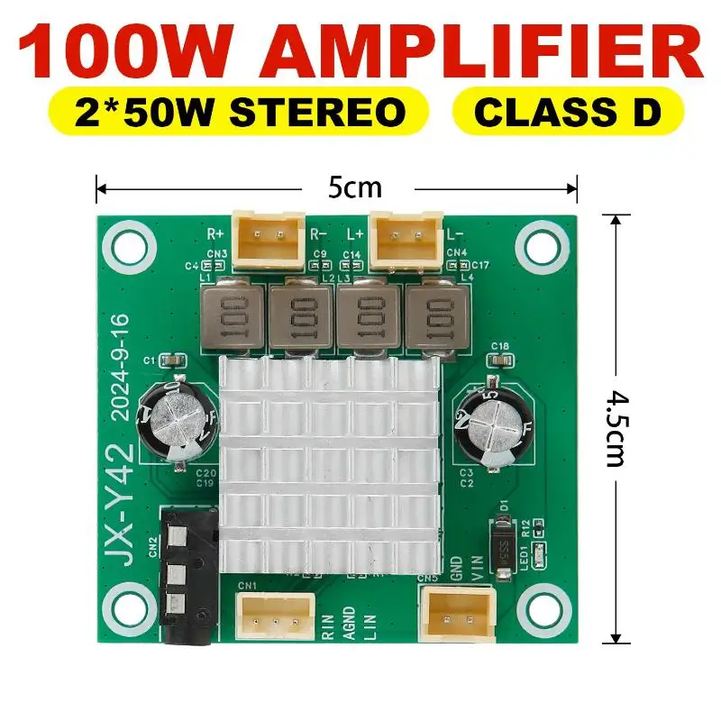 1 Set DIY 50W + 50W Amplificador Sound Board DC 5-26V 100W 2.0 Channel Digital Stereo Class D Audio Power Amplifier Board