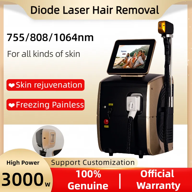 Upgraded 3000W Diode Ice Platinum Hair Removal Device Features a Triple-Wavelength System 755nm, 808nm, and 1064nm