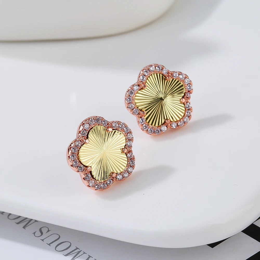 Exquisitos pendientes de lujo para mujer con pétalos geométricos de cinco hojas y flores de plantas de alta calidad, trébol brillante, regalo encantador nupcial, venta al por mayor