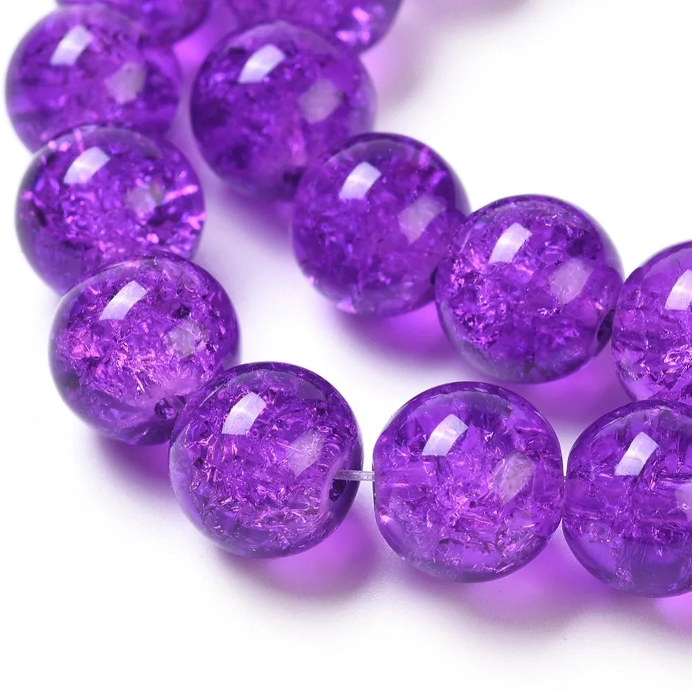 1Strand Crackle Glass Beads Strands Round Blue Violet 10mm Hole: 1.3~1.6mm about 80pcs/strand 31.4 inch