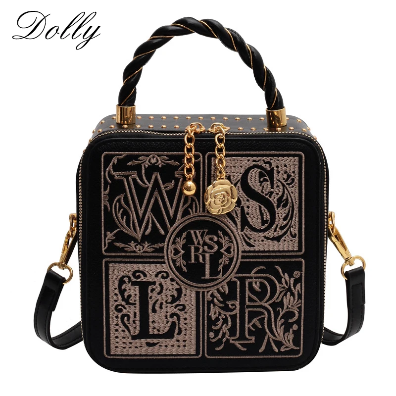 Retro Shoulder Bags High Quality Rivet Embroider ,Elegant Replica Luxury Handbag,Magic Pattern Lady Small Square Crossbody Bag