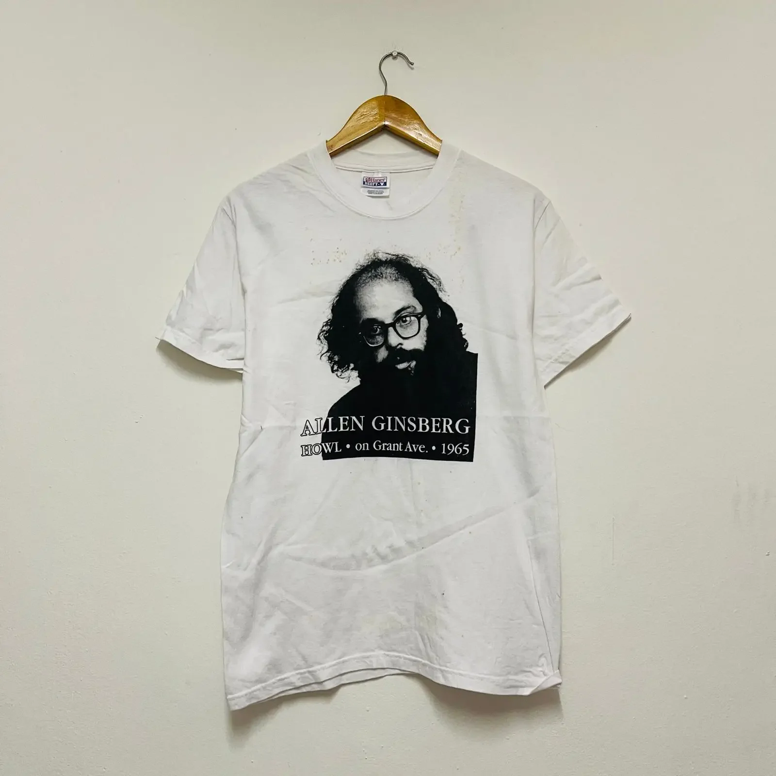 Vintage 90s Allen Ginsberg Howl T Shirt Poetry Poems Writers Artwork White S vintage Washed Comfortable Stretched homme