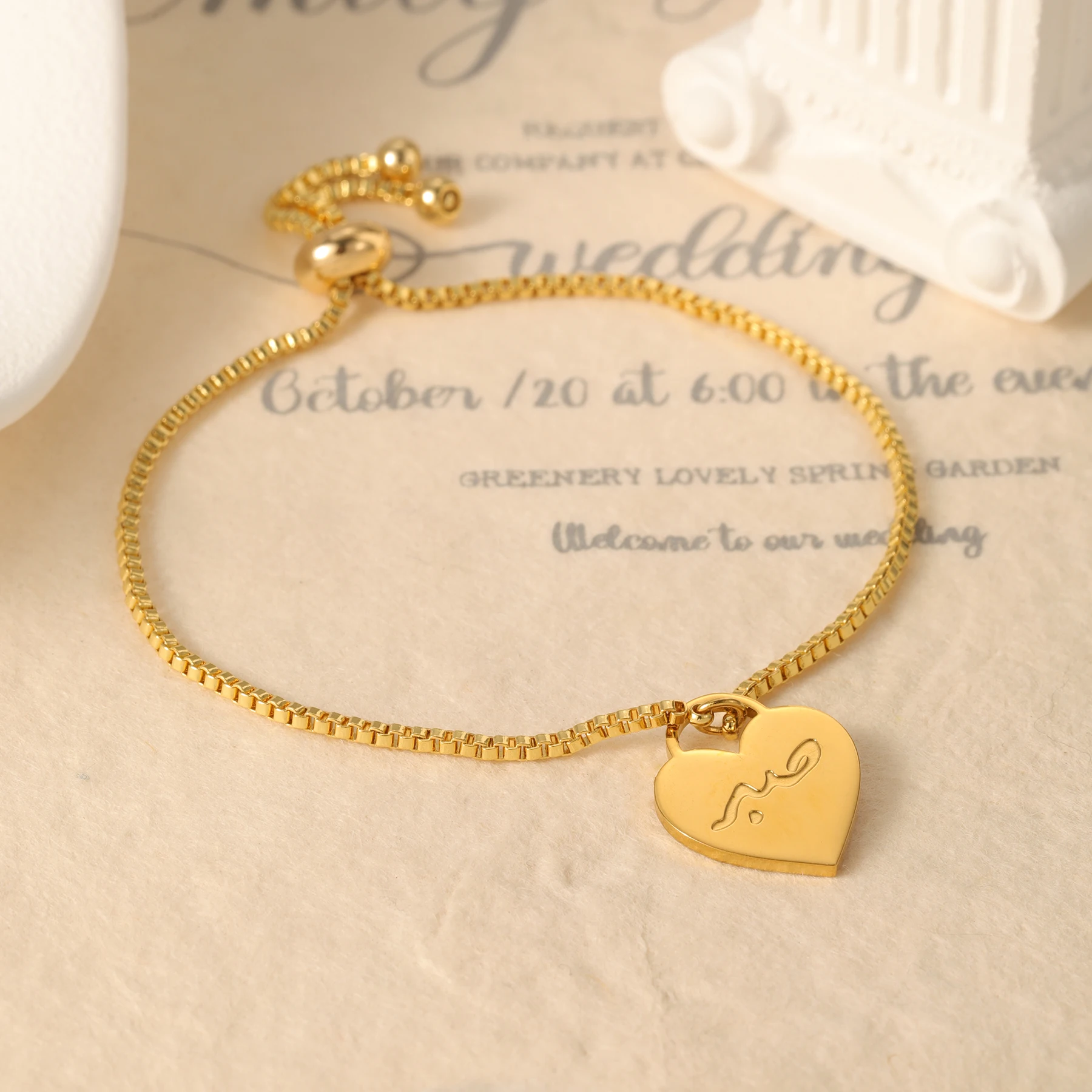 

MYDIY Adjustable Arabic Letter Charm Bracelet Custom Arabic Name Personalized Deep Carving Name Islamic Pendant Jewelry for Her