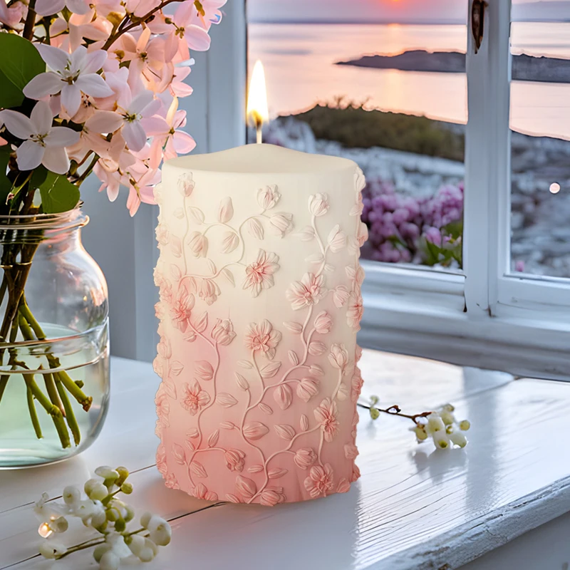 

Flower Butterfly Cylindrical Silicone Candle Mold DIY Waves Soap Resin Plaster Making Chocolate Molds Epoxy Wedding Decor Gifts