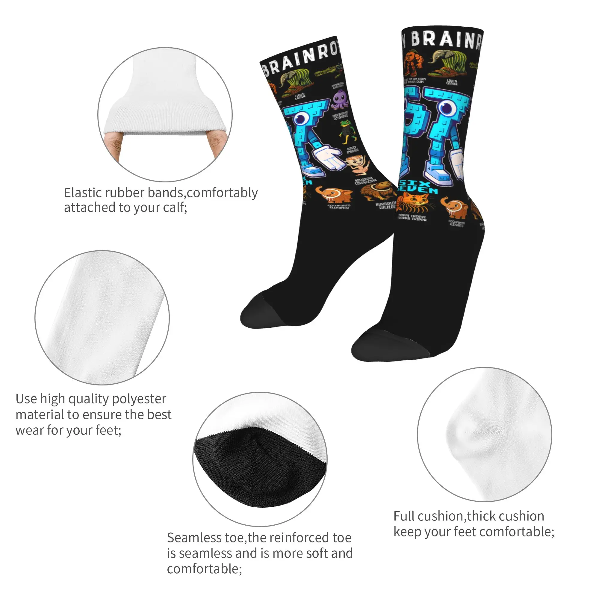 Italian Brain Rot Characters Brainrot Socks Men's Women's Polyester Funny Happy  Socks Crazy Spring  Winter Middle Tube Socks