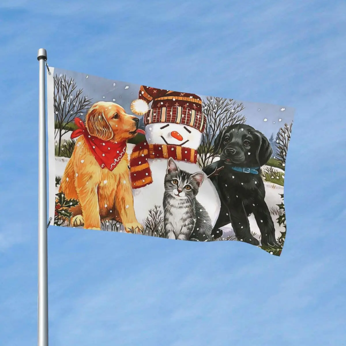 Dog Cat Snowman Flag Outdoor Banner 2 Grommets Merry Christmas New Year Decoration Fade Proof 60x90 90x150cm Flags