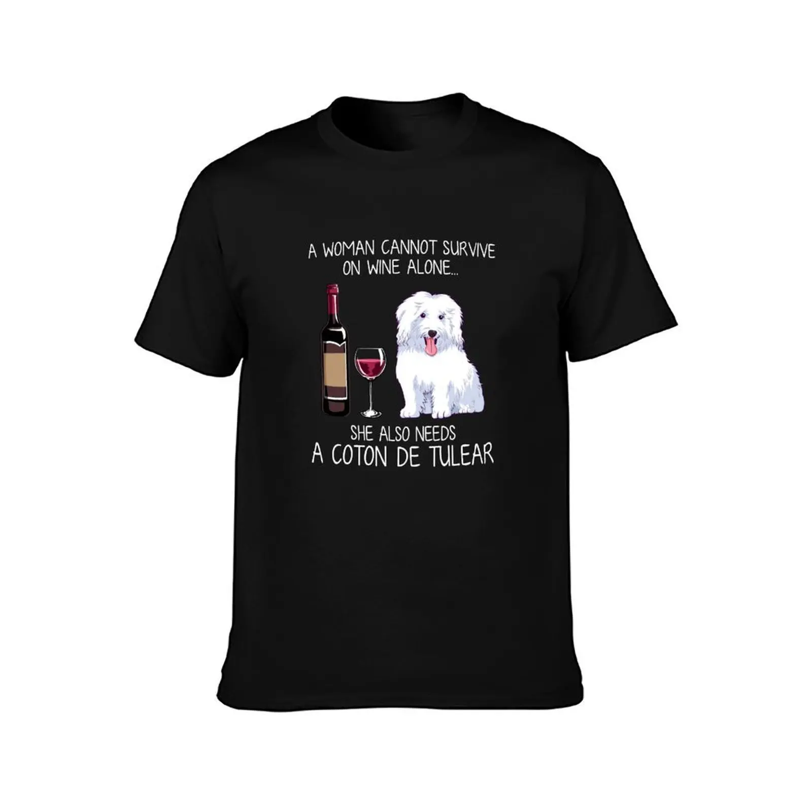 Coton de Tulear and wine Funny dog T-Shirt, Summer Casual Cotton Tee, Oversized Streetwear Tops, Vintage Graphic Print