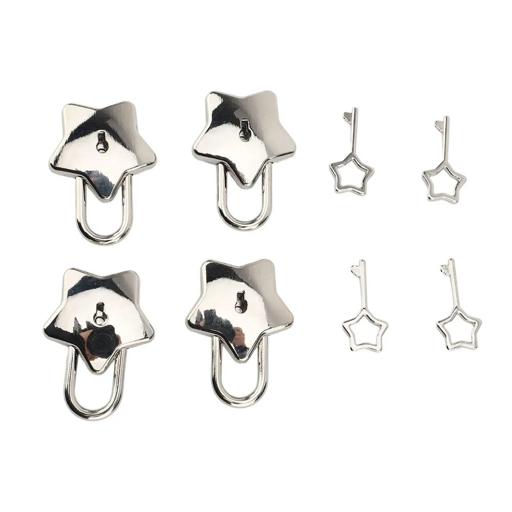 8pcs Five Pointed Star Star Shaped Padlock Silver Bronze Treasure Chest Padlock Key Included Zinc Alloy Decorative Mini Padlock