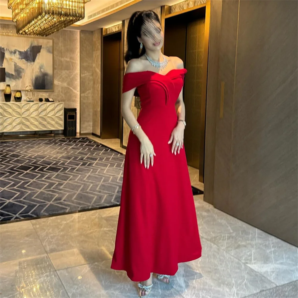 

ROYET Sweetheart Off The Shoulder Red Pleat Sleeveless Mermaid Woman Of Evening Dress Ankle Length Classic Long Prom Gown