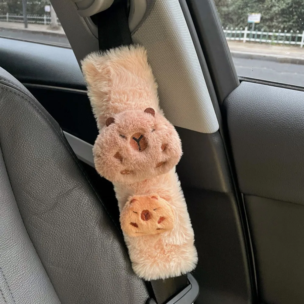 

1pc Warm Soft Plush Cartoon Capybara Car Seat Belt Shoulder Pads Cover Interior Accessories Creative Safety seatbelt cover