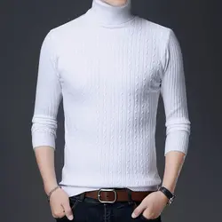 Suéteres ajustados de lana para hombre, suéter de cuello alto de manga larga, ropa de punto cálida, Invierno