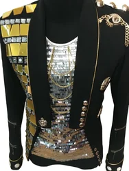 Customised Men's Stage Mirrors Slim Jacket Costume Male Singer Dancer Performance Outerwear Coat Suit Top Blazer Outfit
