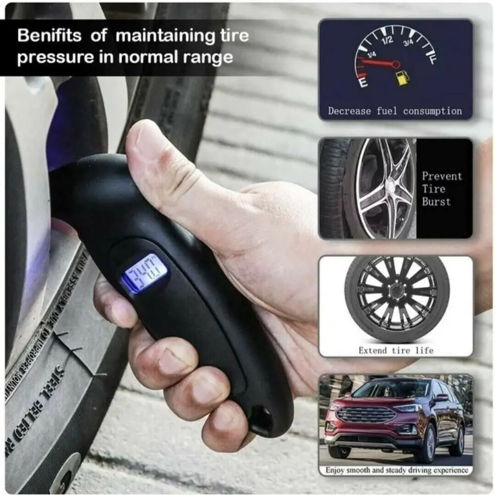 Car Portable Digital LCD Tyre Tire Air Pressure Gauge Tester Tool Car Safety Tool Handheld Tyre Gauge Backlight High Precision