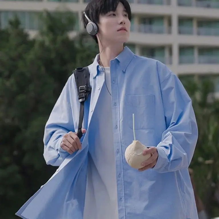 

American Long Sleeved Shirt Men's Autumn Japanese Loose Collar Shirt Hong Kong Style Casual Loose Button Patchwork Jacket