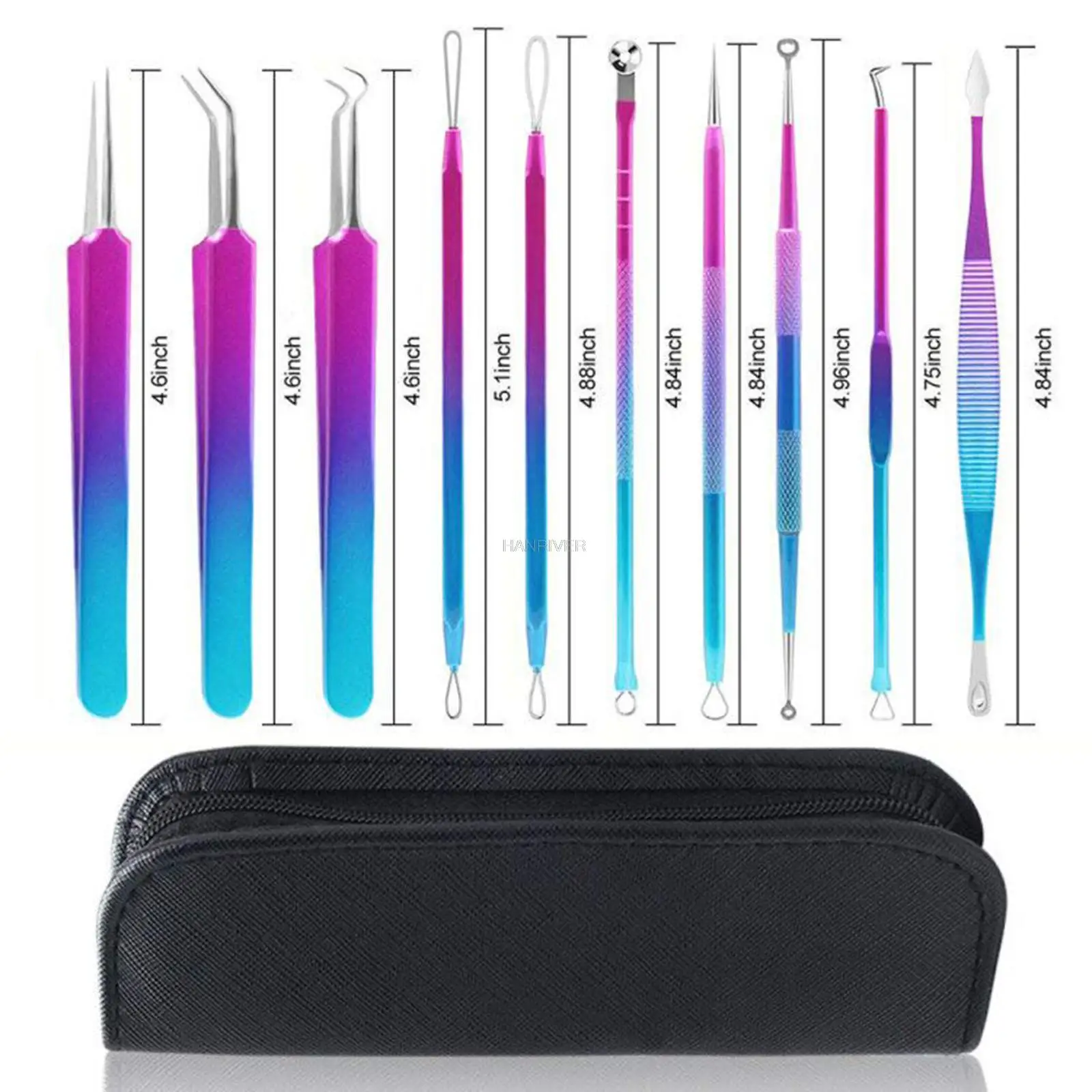 10pcs/set Acne needle, pimple needle, teenage acne, comedo needle tweezers aluminum cylinder packaging, gradient color