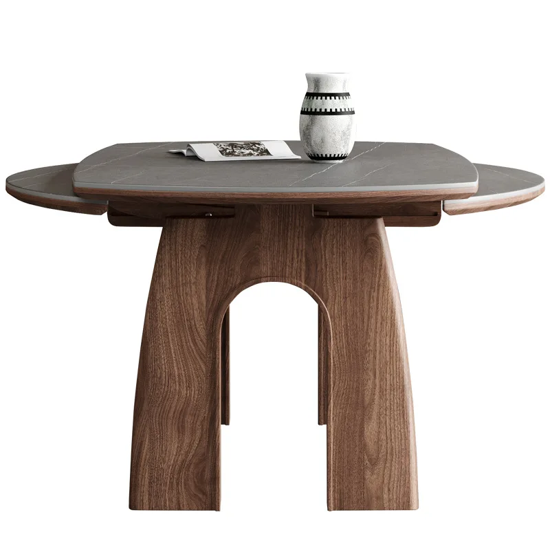 

Medieval folding solid wood dining table and chair rock slab 2025 new American French telescopic table small apartment