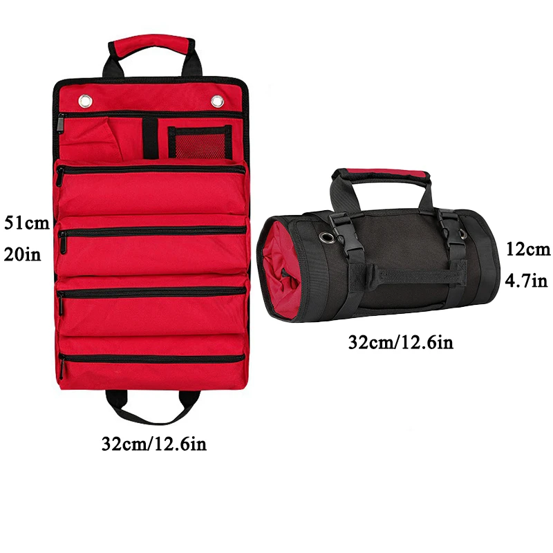 New Tool Bag Scroll Tool Storage Bag Suitable for Workers Engineers Maintenance Tools Camping Detachable Multifunctional Bag Red