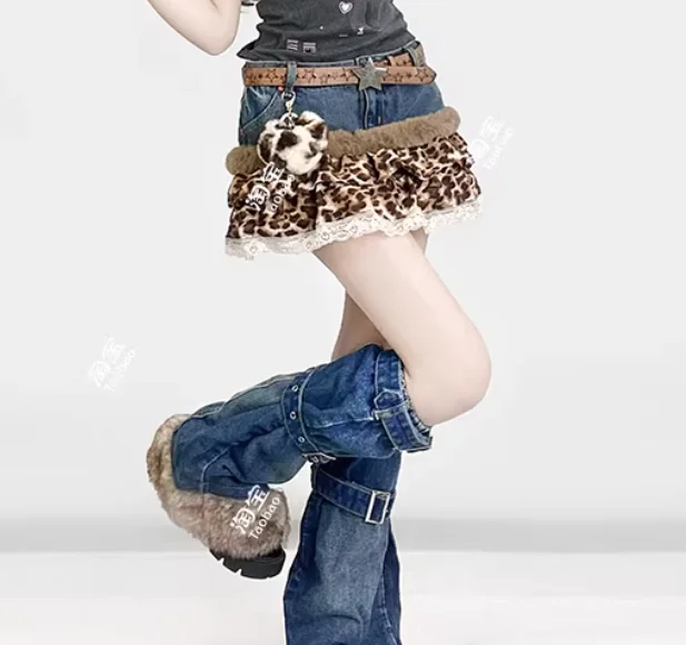 Vrouwelijke zomer Amerikaanse retro Y2k sexy cake luipaardprint rok mode persoonlijkheid lage taille kant splitsen vrije tijd denim rokken