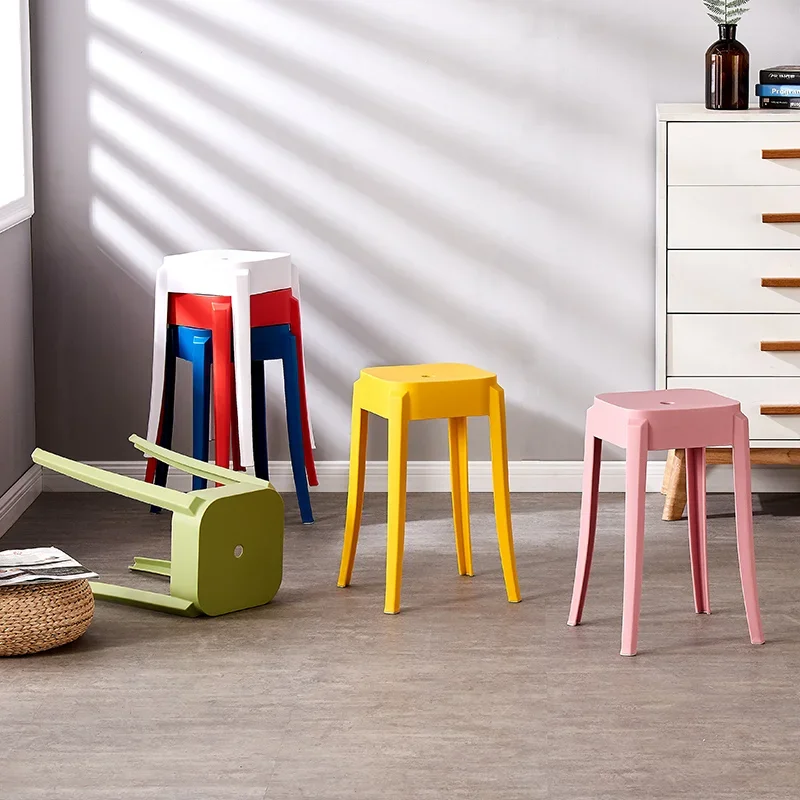 Nordic Colorful Plastic Stool - Economical High Stools, Dining Table Seating, Living Room Decor, Thickened Design