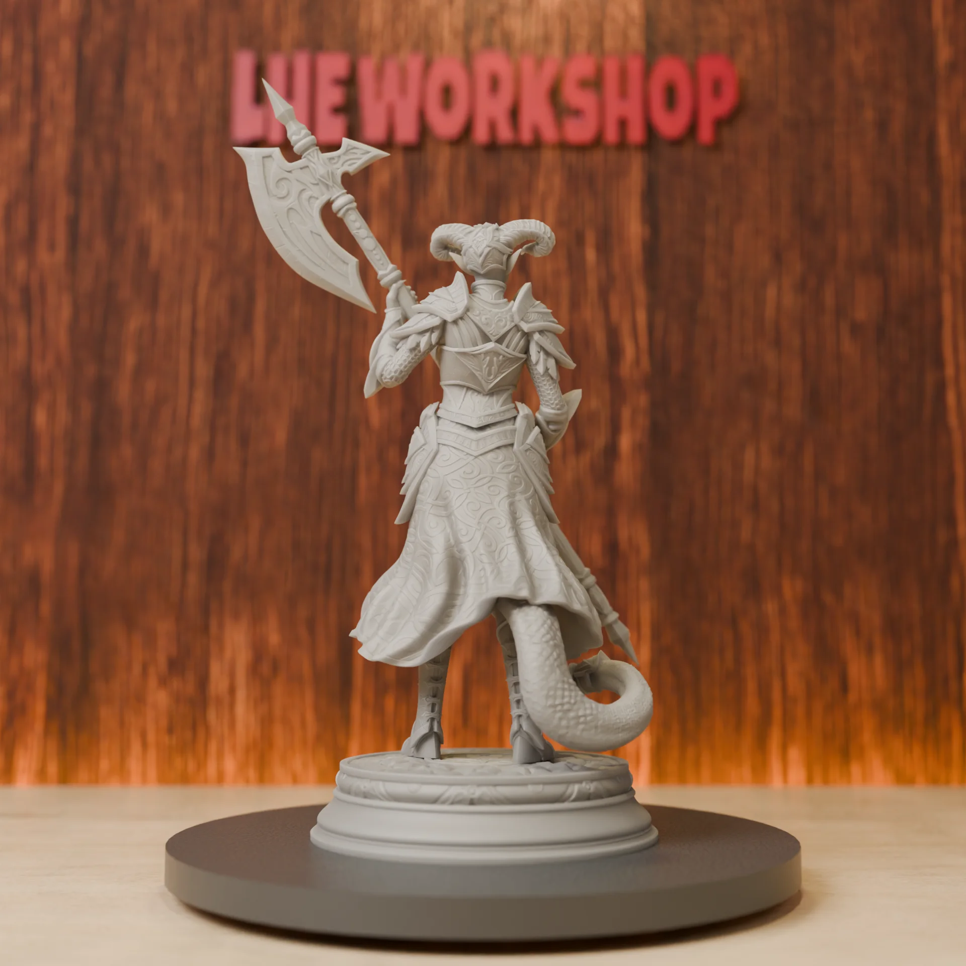 Female Tiefling Halberd Warrior Miniatures | 28mm-75mm | Resin 3D Printed DND Pathfinder Mini | Unpainted Grey