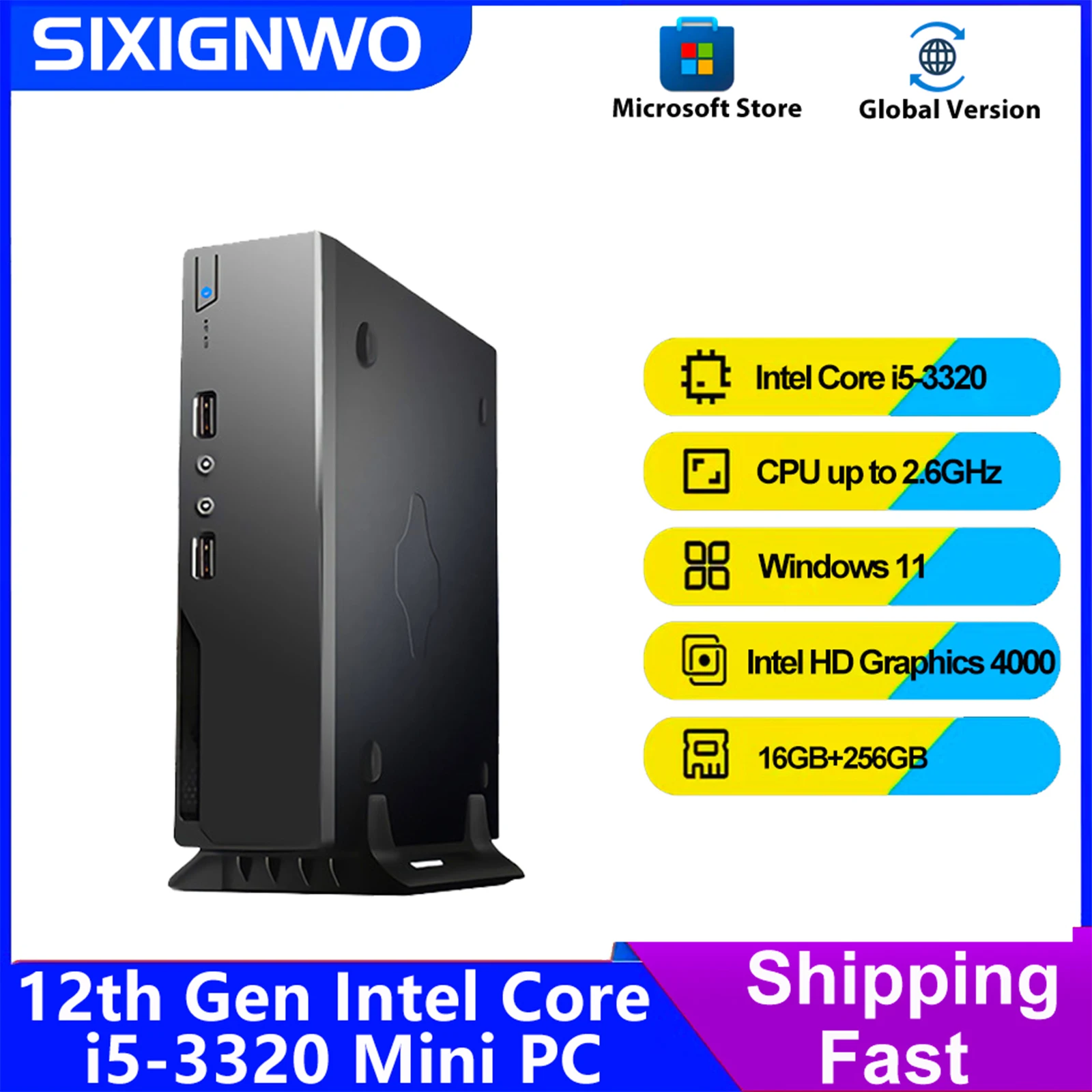 Mini PC Intel Core i5-3320 Dual Core 4-thread Computer 16GB DDR5 256GB PCIe 3.0 SSD WiFi 6 BT5.2 Mini PC Desktop Computer