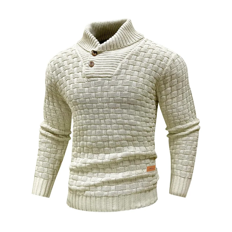 Pull à col roulé pour hommes, pull à col châle, coupe régulière, hauts tricotés