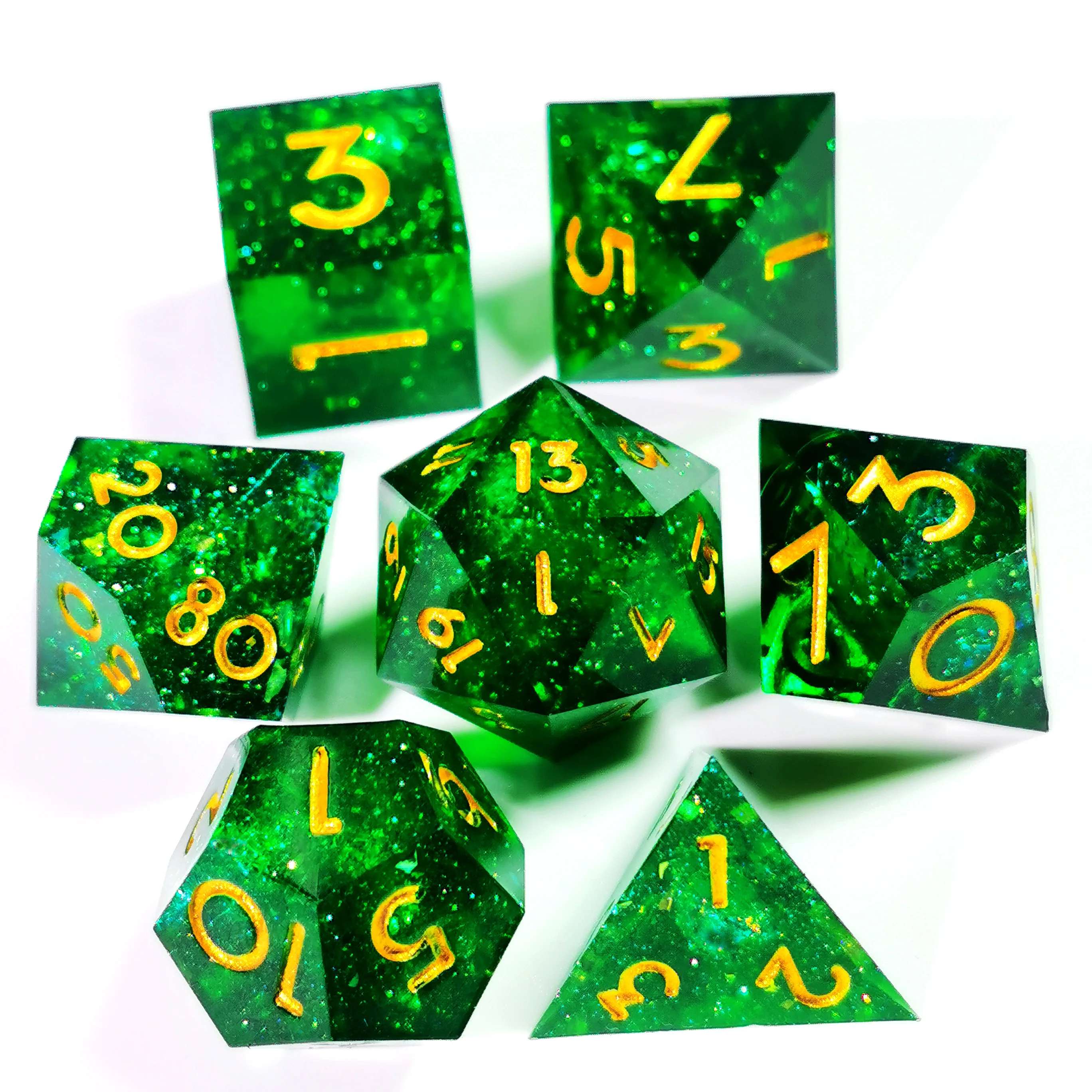 

DnD Dice Set - Sharp Edge Green Resin Polyhedral Dice, Unique Pattern for Dungeons & Dragons, Tabletop RPG and Board Games