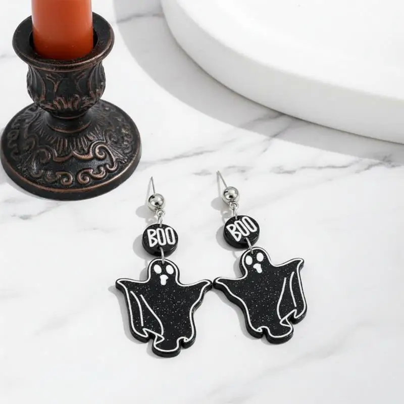 Schwarze Fledermaus-Kürbis-Geister-Ohrringe mit hypoallergenen Edelstahlhaken für Halloween-Cosplay und Gothic-Kleidung – Detail 6