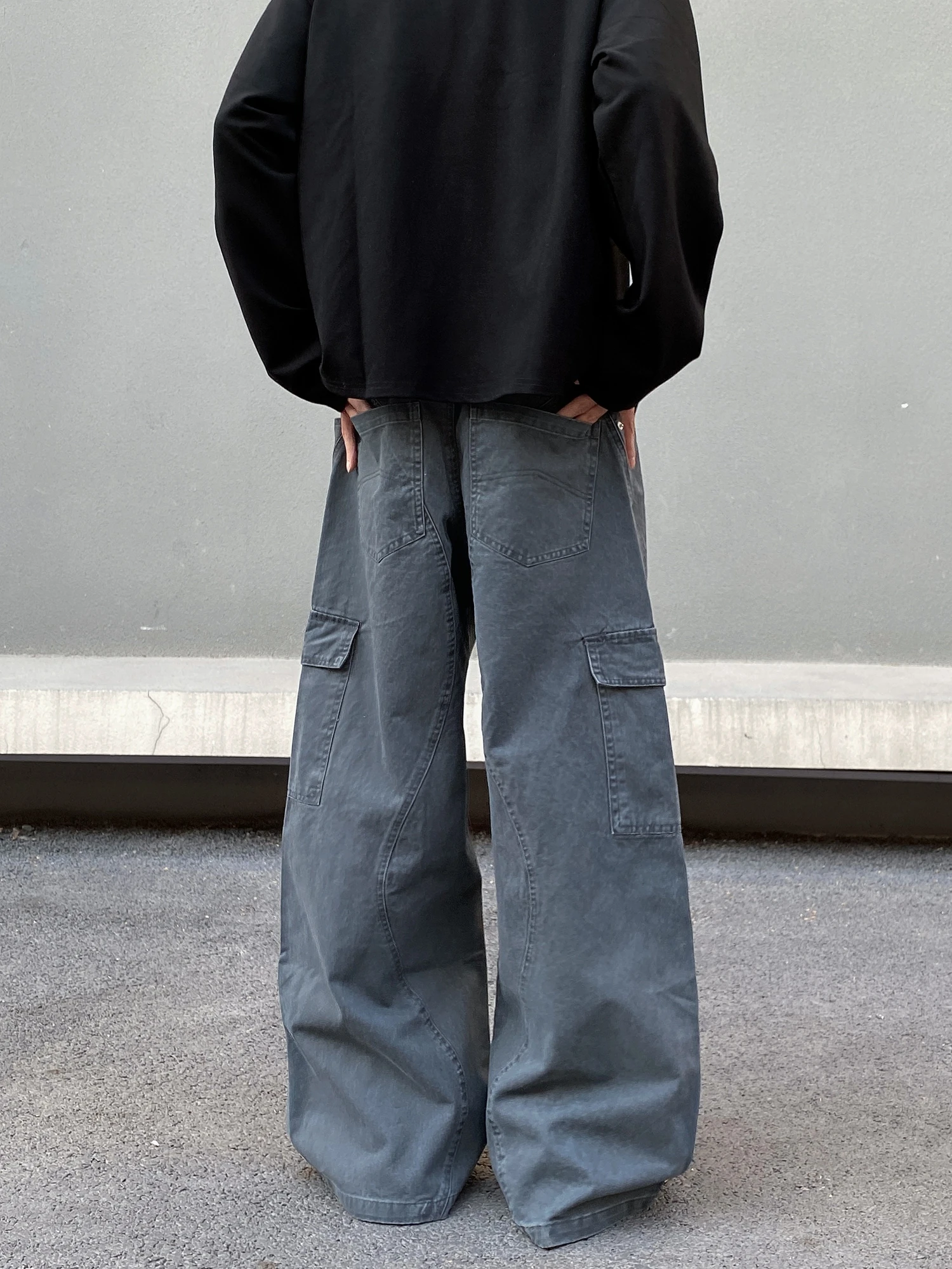 American Retro Waed Vintage Workwear Casual Pants Men Loose Straight Leg Wide Leg High Street Pants Youthful Energy Sle