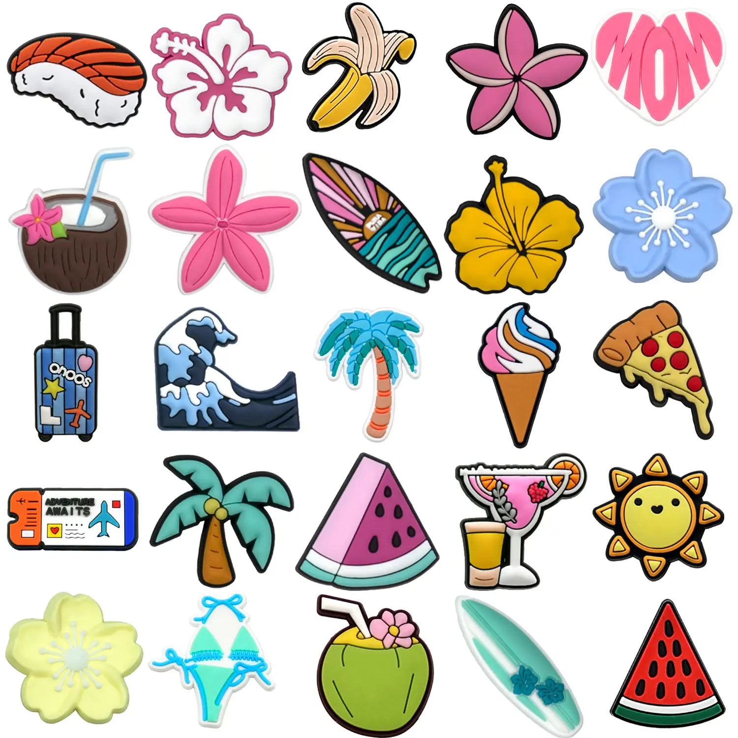 1/25 Stück rosa Blume Herz Wassermelone Schuh Charms Flugzeug Ticket Gepäck Schuh Dekoration Pins für Frauen Pizza Banane Clog Jeans – Detail 2