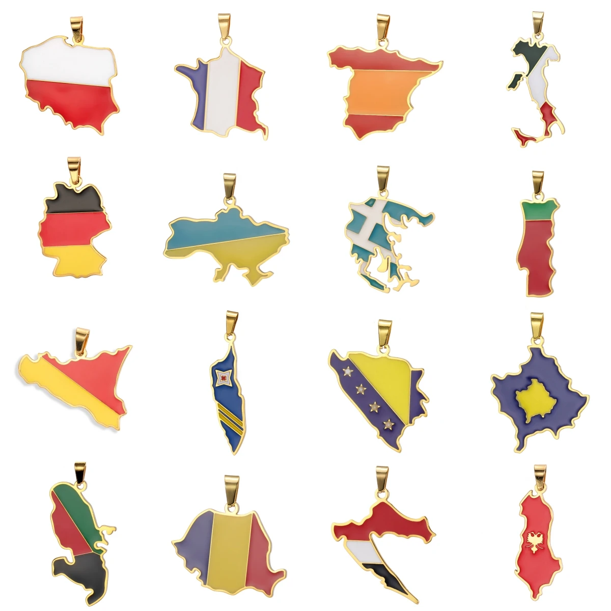 LIKGREAT 1 Stück Europäische Karte Flagge Anhänger für Halskette Armband Schmuck Edelstahl Bunte Charm Herstellung DIY Zubehör Neu