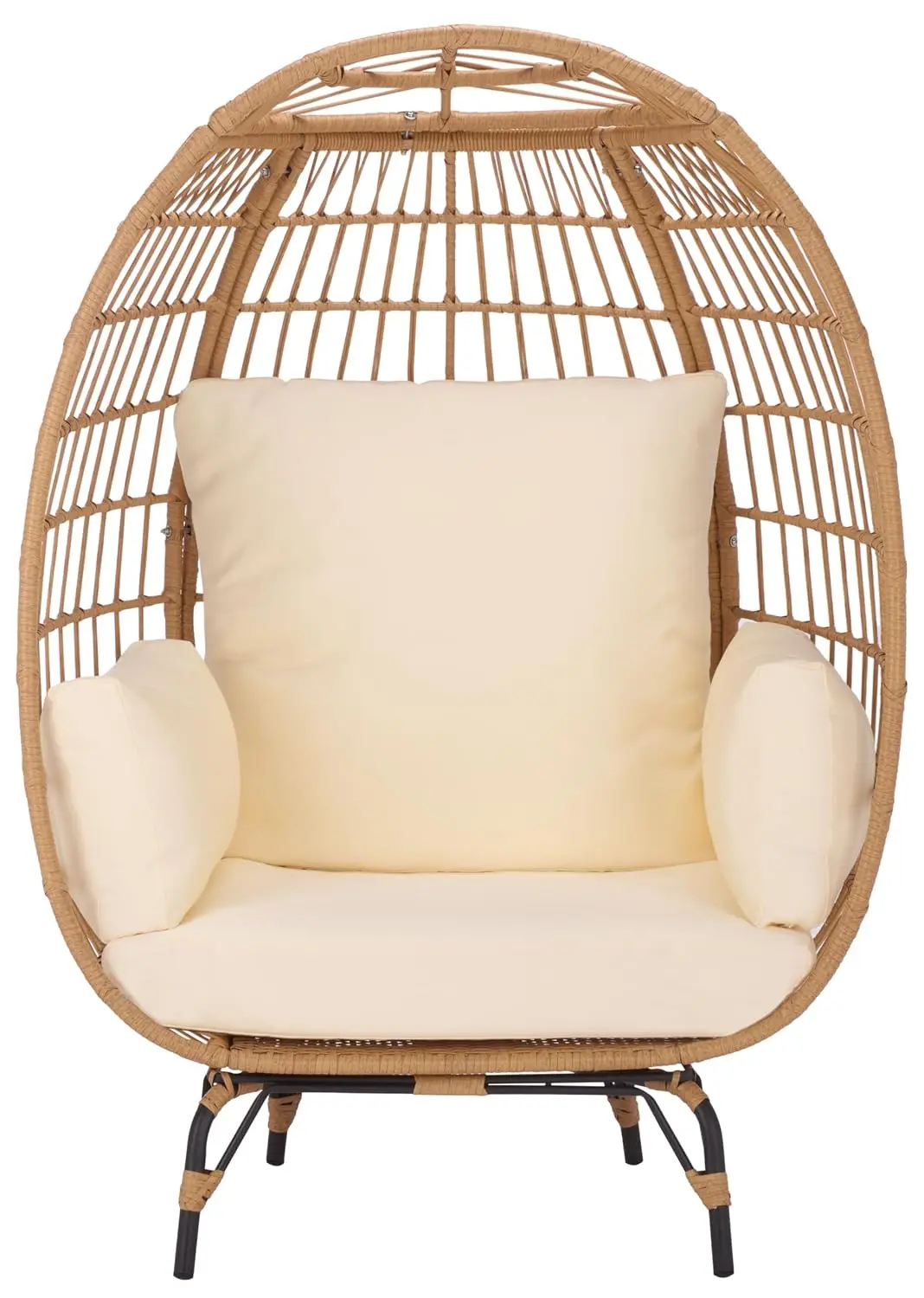 Oversized Egg Lounge Chair, Natural Rattan Look & Beige Cushions, Indoor & Outdoor Patio Furniture, Customized