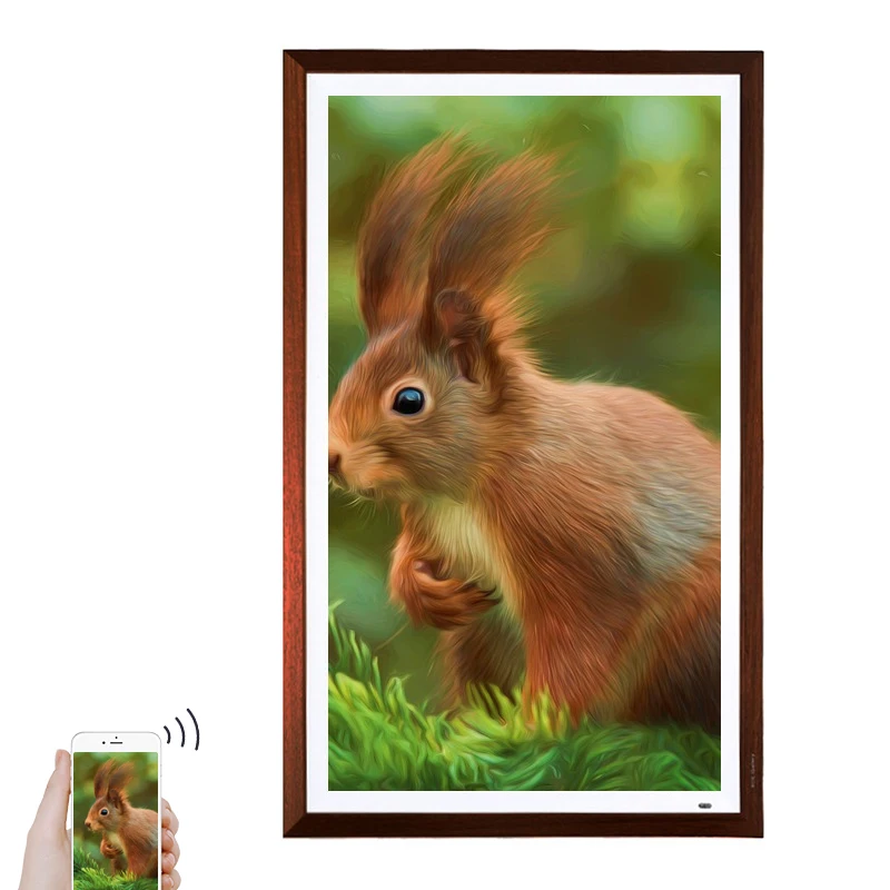 32inch Full HD 1080p LCD Digital Photo Frame with Wi-Fi  Wall Mountable Remote Control Wood Frame MP3