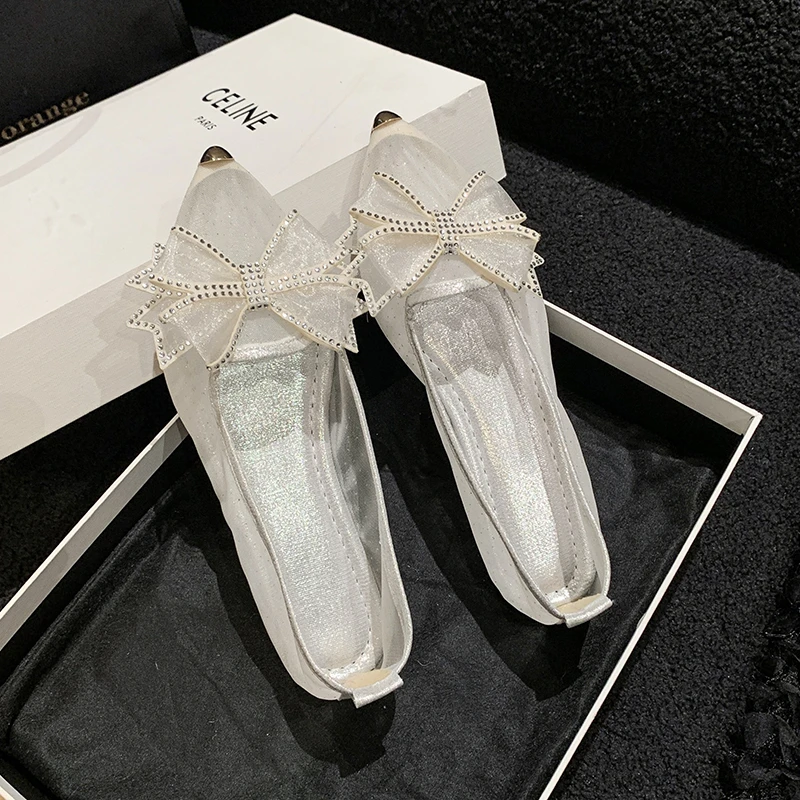 Silver Mixed Color Flats Wedding Shoes Women Shine Slip on Ballerina Shallow Loafers Elegant Bridesmaid Ballet Shoes