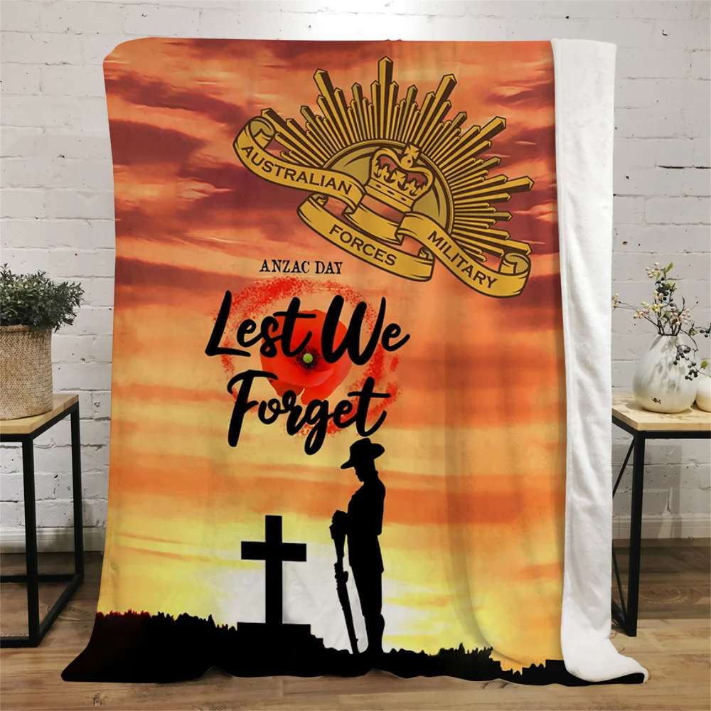 CLOOCL Anzac Day Flannel Blankets Lest We Forget Printed Blanket for Bed Home Decorate Sofa Travel Office Plush Cartoon Blankets