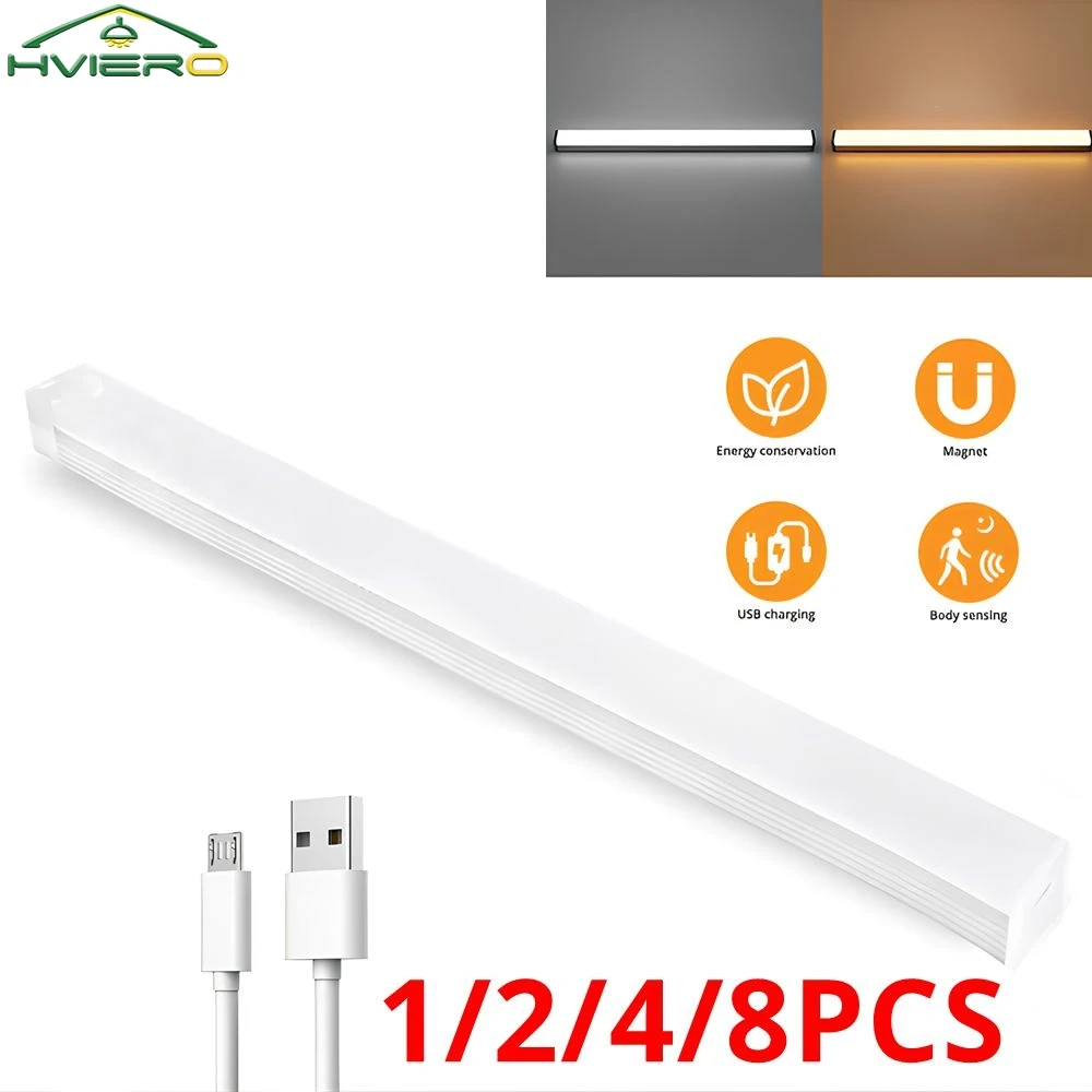 

1/2/4/8PCS Wardrobe Room Closet Kitchen Aisle Lighting Motion Sensor Night Lights Wireless LED Lamps USB Rechargeable Magnetic