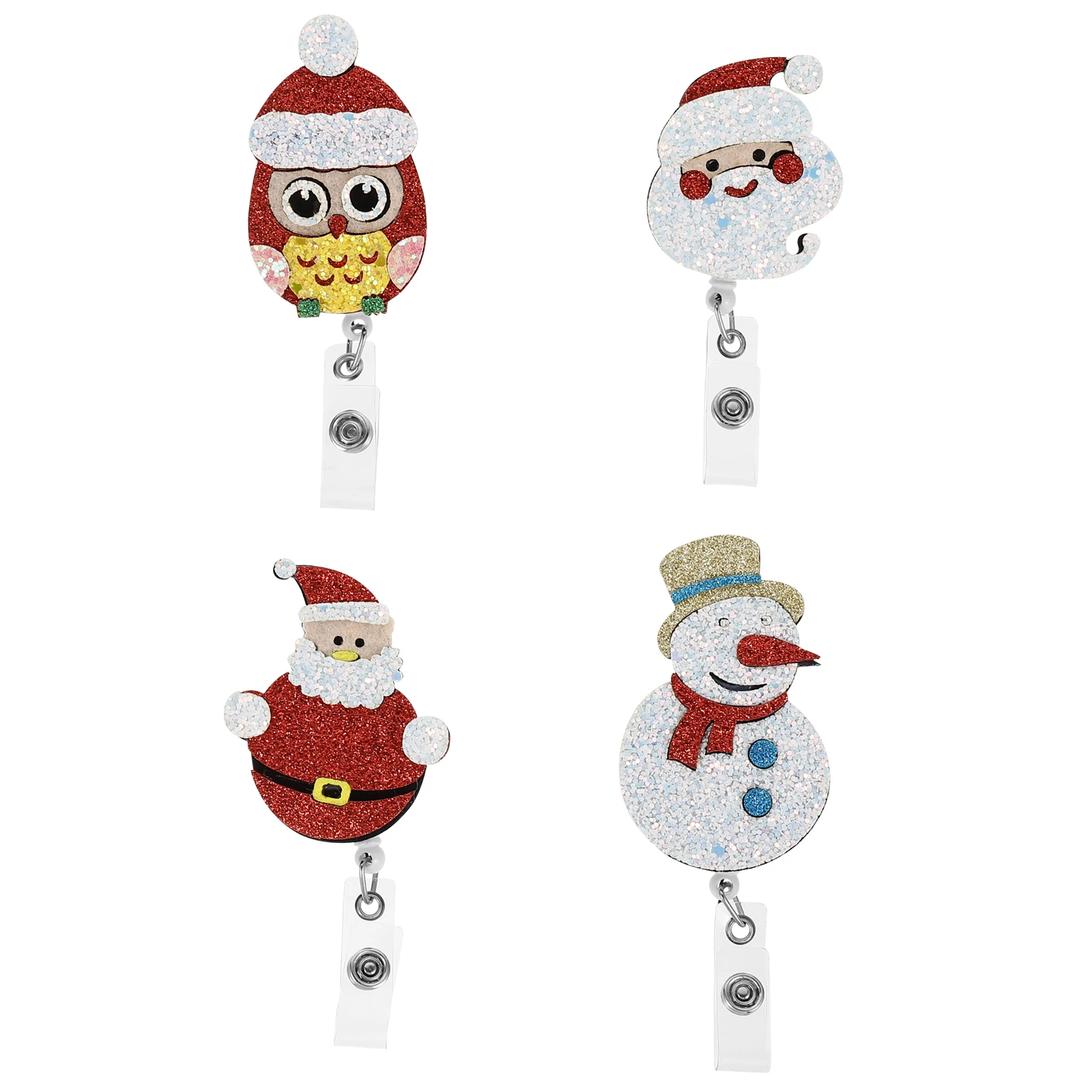 4 pezzi porta badge natalizi feltro cartone animato retrattile clip per badge da infermiera Babbo Natale pupazzo di neve forniture natalizie forniture natalizie