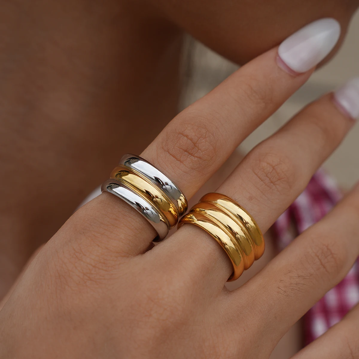 

Stainless Steel Hip Hop Multi-Layer 18K Gold Plated Rings chic Design Rock Metal Ring For Women Daily Wear Jewelry for Vacation