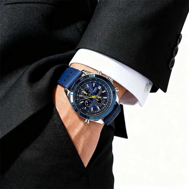 SHBW Luxus-Quarzuhr für Herren, 30 m wasserdichte Automatik-Armbanduhr, runde Uhr mit leuchtendem Kalender, Edelstahlarmband