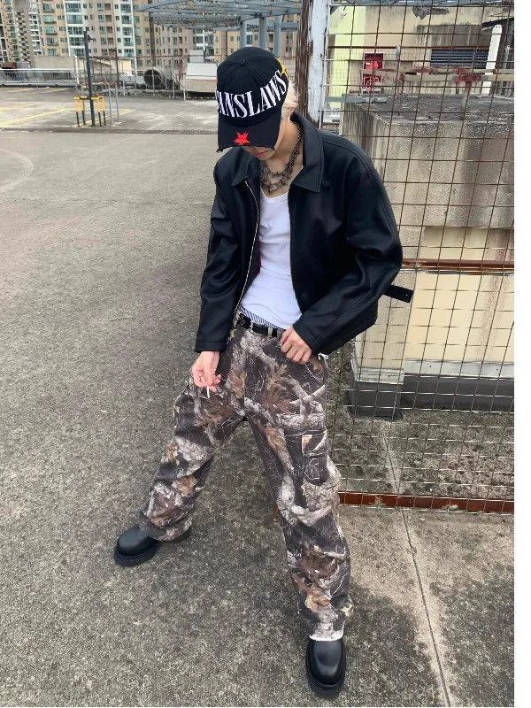 جاكيت رجالي قصير من الجلد الصناعي الأسود ذو ملمس خشن، تصميم واسع ونظيف، بطانة داخلية حمراء، أزياء شبابية مقاومة للرياح، إنتاج... #5