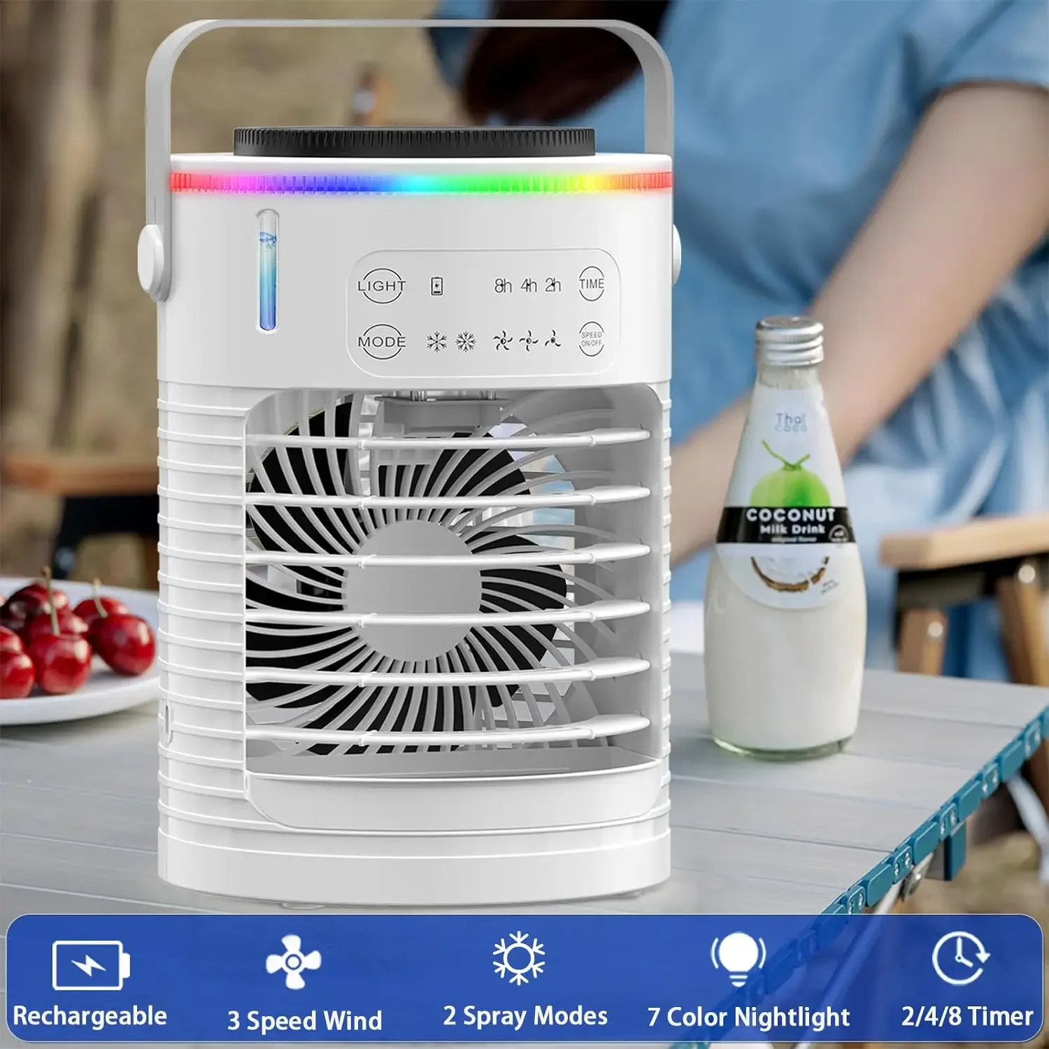 냉각력: 휴대용 충전식 에어컨 선풍기, 조용한 작동, 오래 지속되는 6000mAh 배터리, 3 단계 속도 설정, Perso