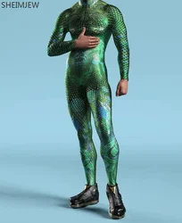 Multicolor Fish Scale Armor Jumpsuit Mermaid Cosplay Bodysuit Carnival Party Performance Men Zentai Suit Outdoor Cycling Catsuit