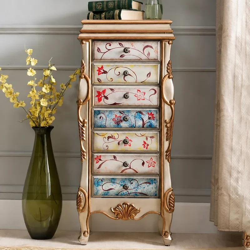 Solid Wood Jewelry Armoire with Mirror 7 Drawer Chest Organizer Lockable Storage Cabinet Bedroom Bedside Dressing Table