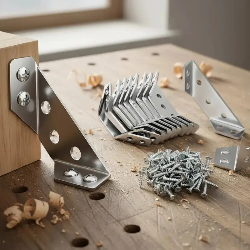 Stainless Steel Corner Bracket Heavy Duty Support With Free Mounting Screws For Fixing Wobbly Cabinets Shelves Furniture Joints