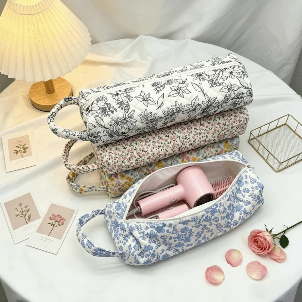 New Quilting Cotton Hair Dryer Storage Bag with Handle Large Capacity Curler Storage Bag Dustproof Hair Dryer Protective Case