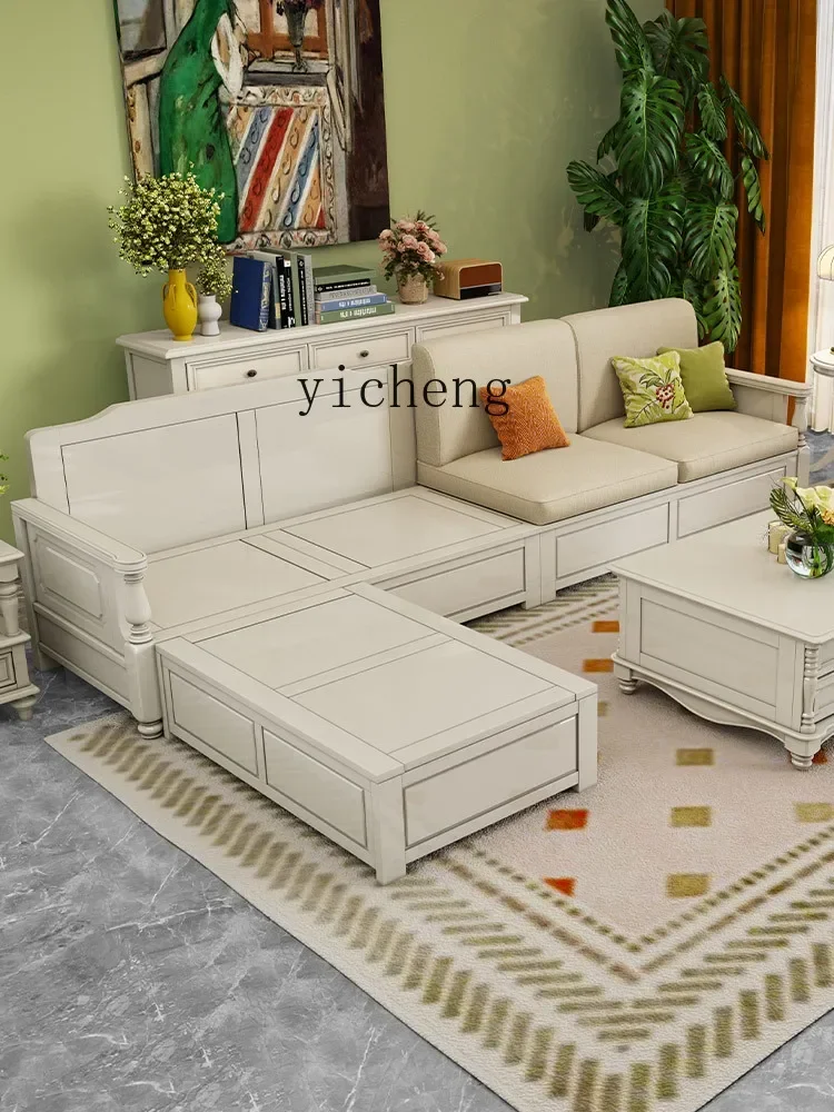 American all-solid wood storage sofa combination concubine L-shaped white small apartment winter and summer dual-purpose sofa