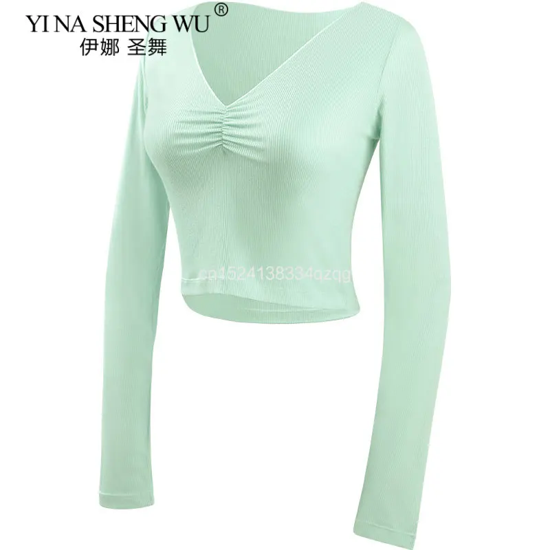 Woman Ballet Dance Tops Knitted Dance Tops V Neck Long Sleeve Dance Shirts Adult Dancewear Training Dance Ballet Costumes