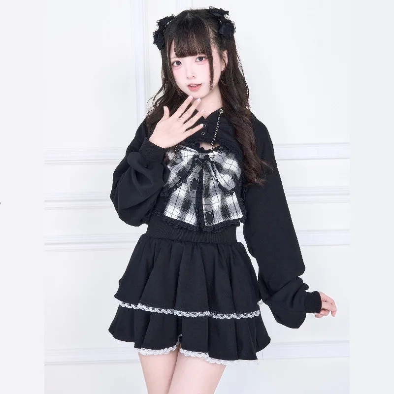 Lolita Sweet Y2k Bowknot Vest Dress And Short Sweatshirt 2-Piece Set SC Mine Series Japanese Subculture Mass-Produced Liz Suit