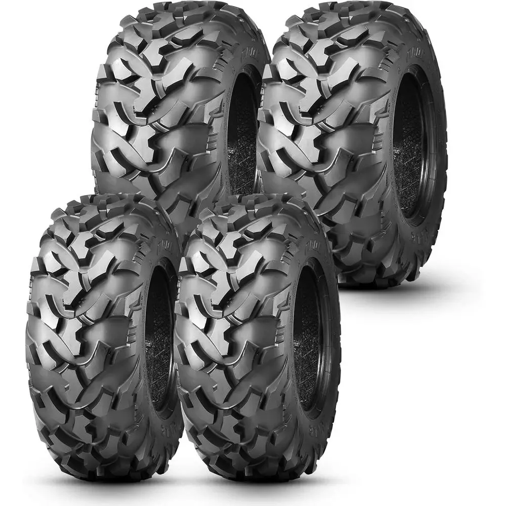 All-Terrain Radial Tires 25x8R12 Front & 25x10R12 Rear, 6-Ply, Suitable for Various Terrains, 4-Pack (C-Rated), Black